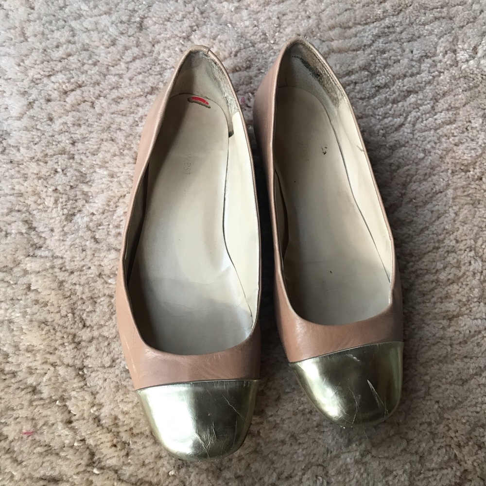 Gold cap toe leather flats
